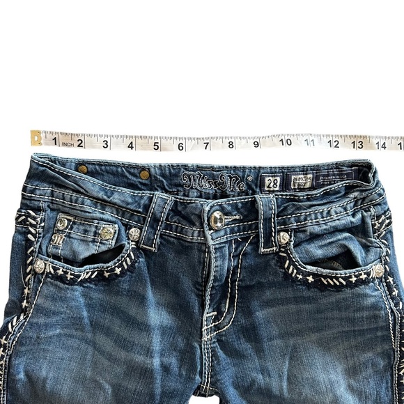 MISS Me Jeans Womens 28 Bootcut Rhinestone Embroidered Stripe Western Country - Picture 10 of 14